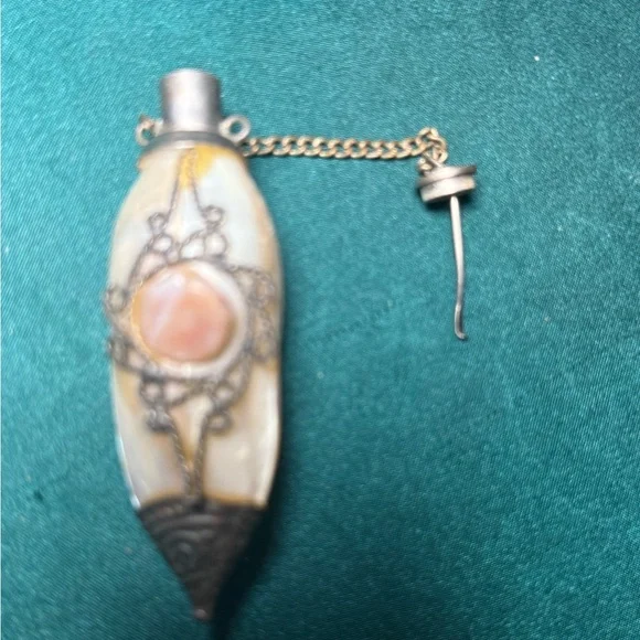 Elegant Perfume Bottle Snuff Silver Tone Pendant with Amber and Yellow Stones - Picture 6 of 6